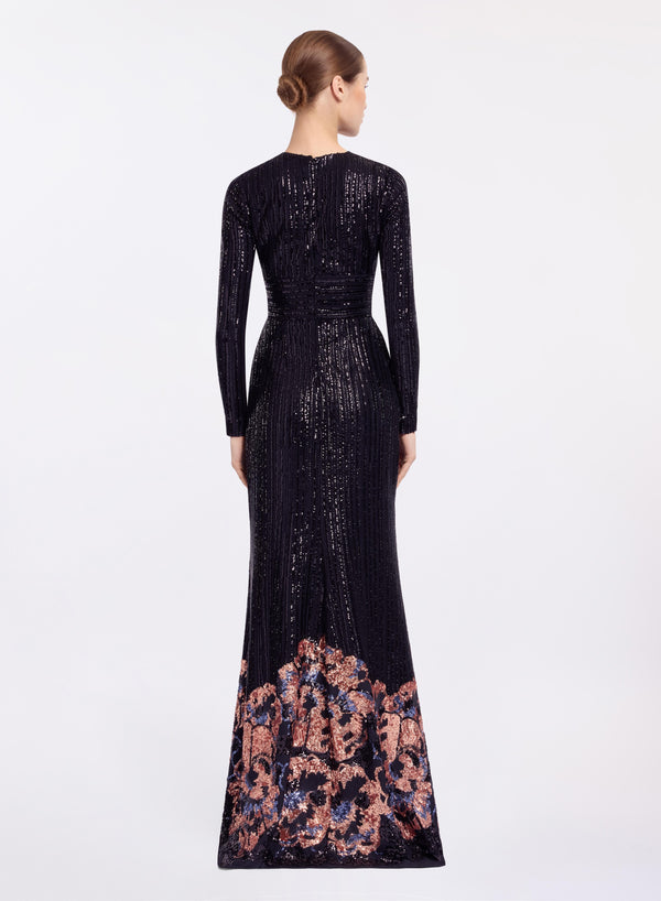 Elie Saab Sequin Embroidered Long Dress Multicolor