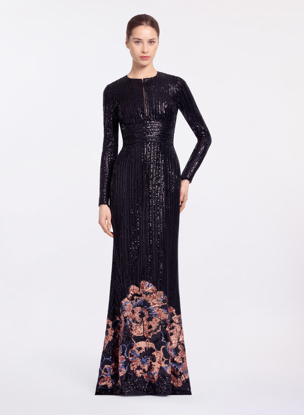 elie saab Sequin embroidered long dress Multicolor