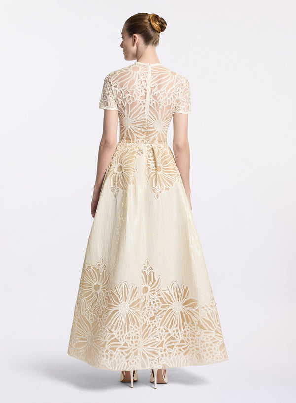 Elie Saab Sequin Embroidered Midi Dress Off White