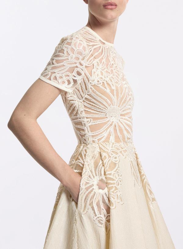 Elie Saab Sequin Embroidered Midi Dress Off White
