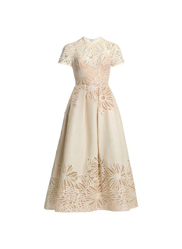 Elie Saab Sequin Embroidered Midi Dress Off White