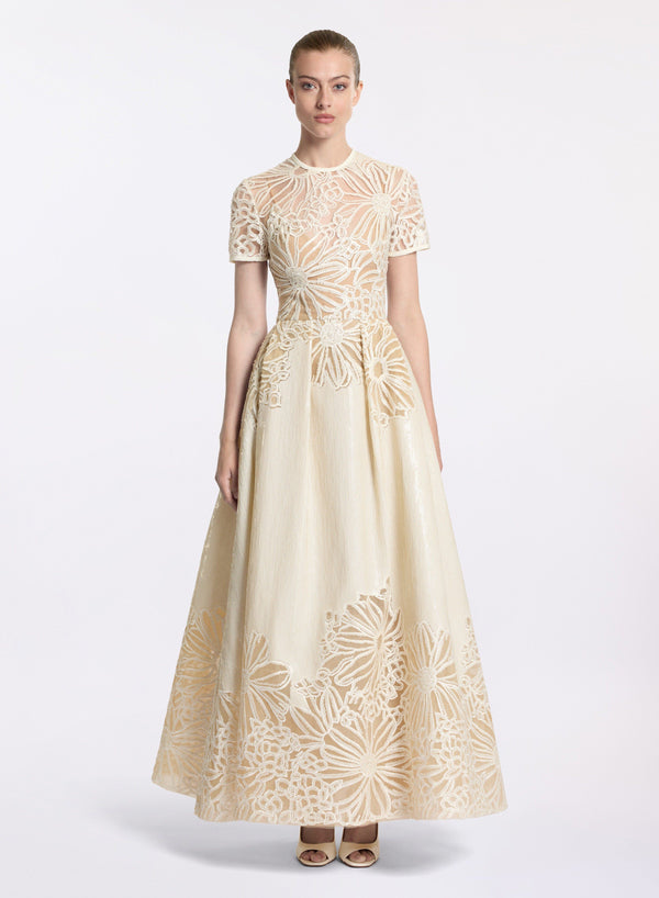 elie saab Sequin embroidered midi dress Off White