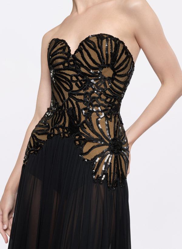 Elie Saab Sequin Embroidered Silk Dress Black