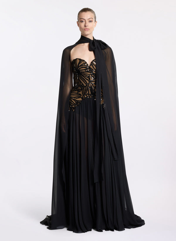 elie saab Sequin embroidered silk dress Black