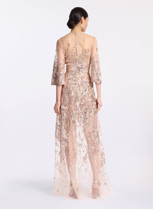Elie Saab Sequin Long Dress Desert Sand