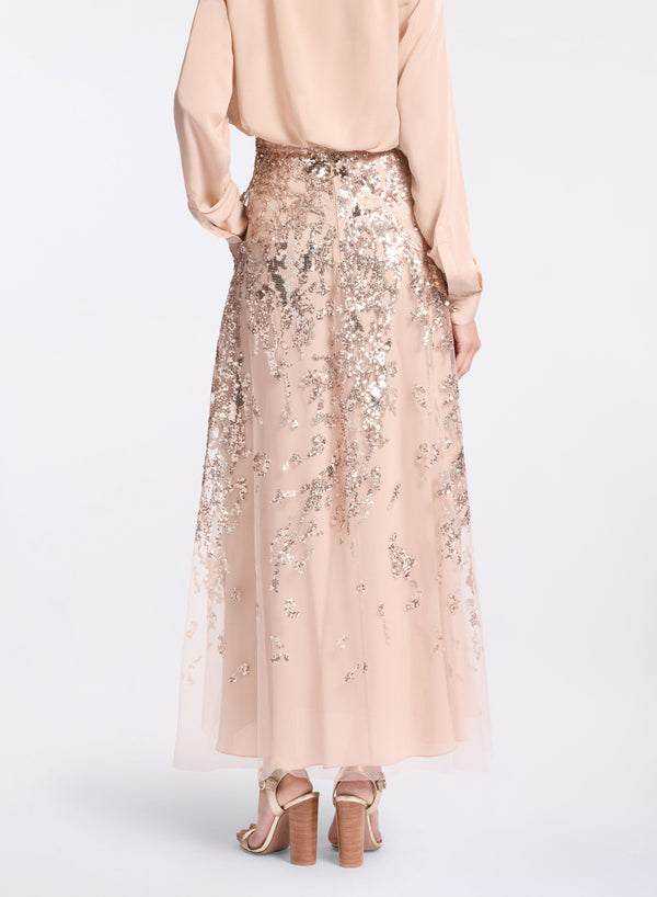 Elie Saab Sequin Midi Skirt Desert Sand