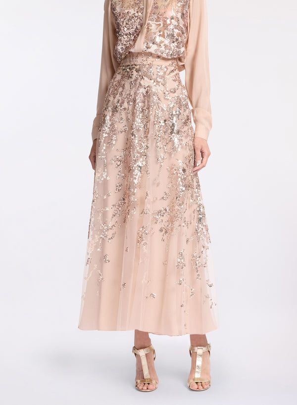 Elie Saab Sequin Midi Skirt Desert Sand