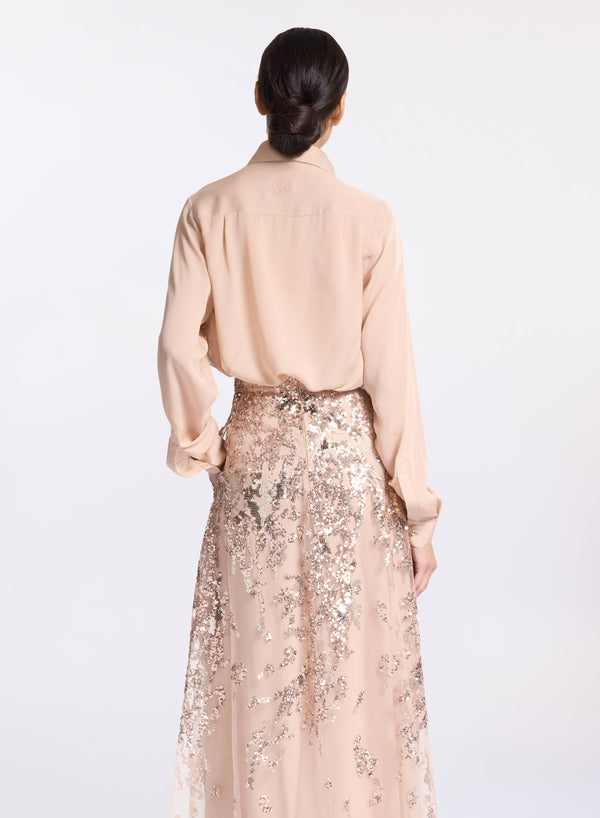 Elie Saab Sequin Silk Shirt Desert Sand