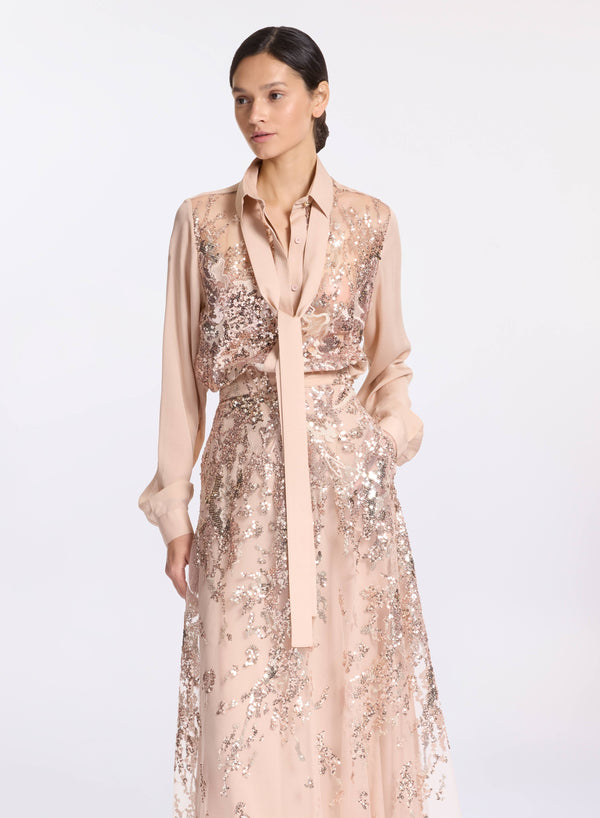 Elie Saab Sequin Silk Shirt Desert Sand