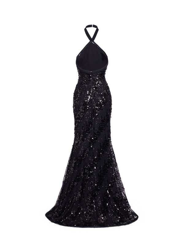 Elie Saab Sequins Halter Long Dress Black