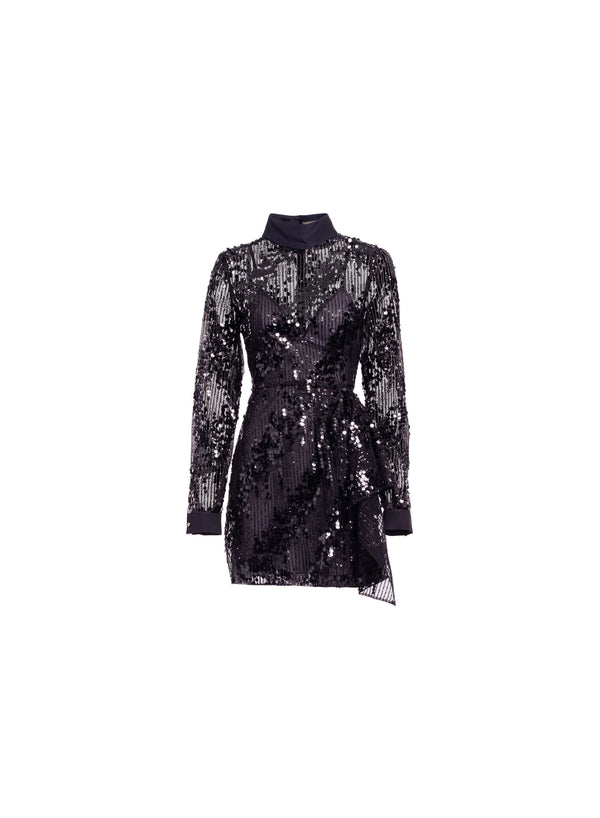 Elie Saab Sequins Short Dress Black