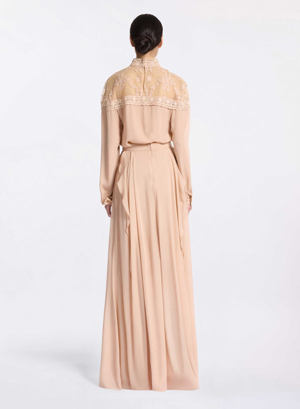 Elie Saab Silk And Lace Blouse Sand Gazelle