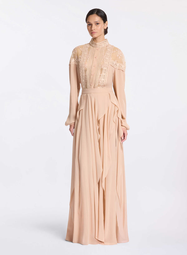 elie saab Silk and lace blouse Sand Gazelle