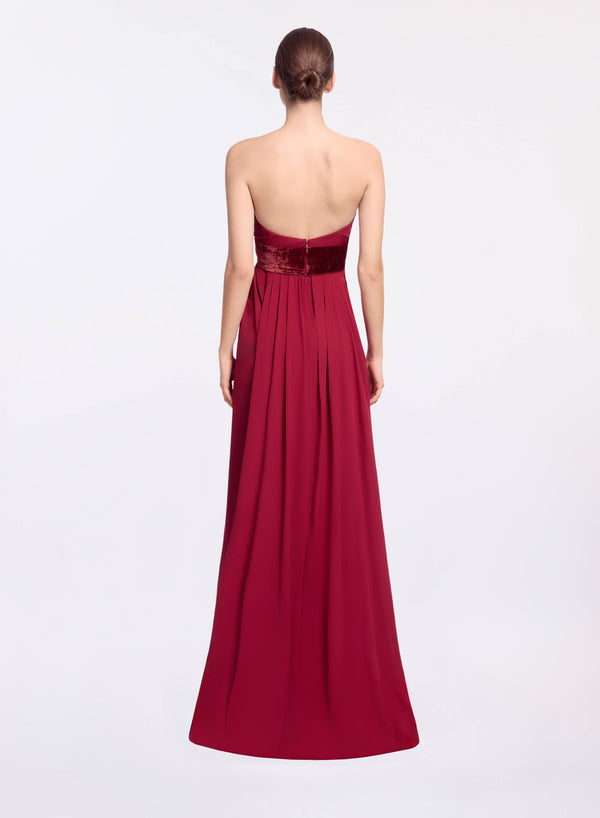 Elie Saab Silk And Velvet Long Dress Luscious Red