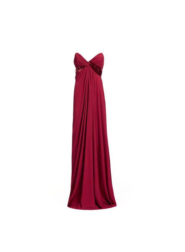 Elie Saab Silk And Velvet Long Dress Luscious Red
