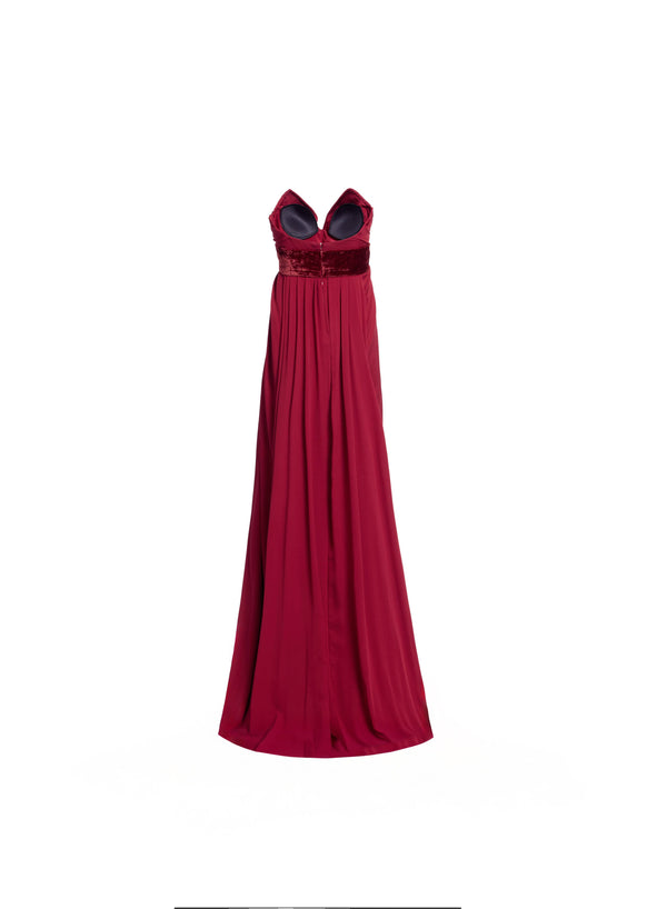 Elie Saab Silk And Velvet Long Dress Luscious Red
