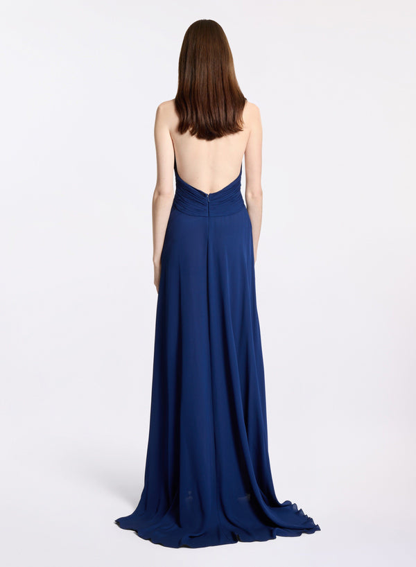 Elie Saab Silk Long Dress Empire Blue