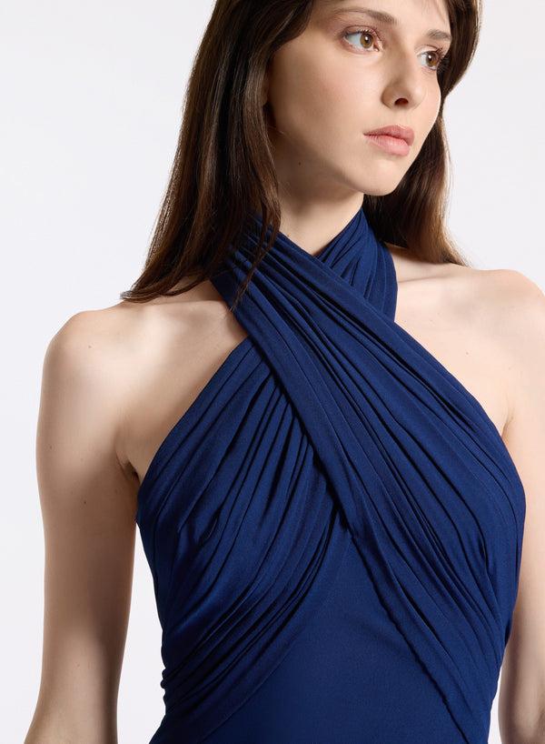 Elie Saab Silk Long Dress Empire Blue