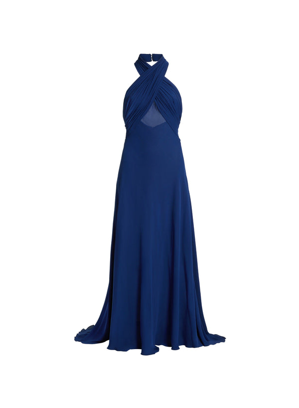 Elie Saab Silk Long Dress Empire Blue