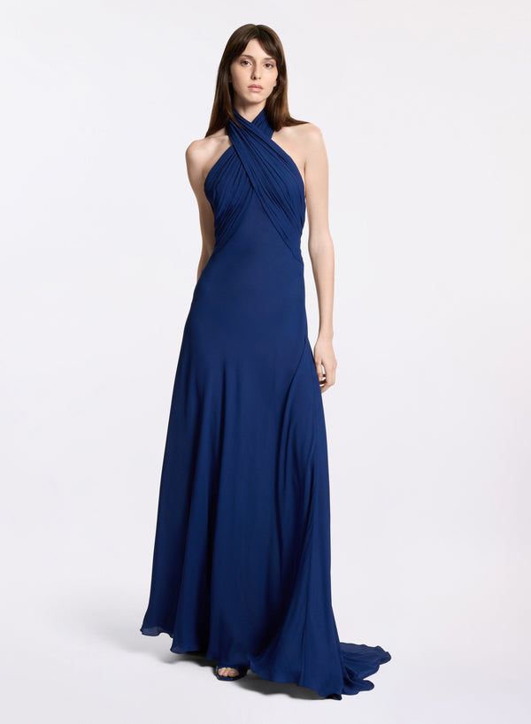 elie saab Silk long dress Empire Blue