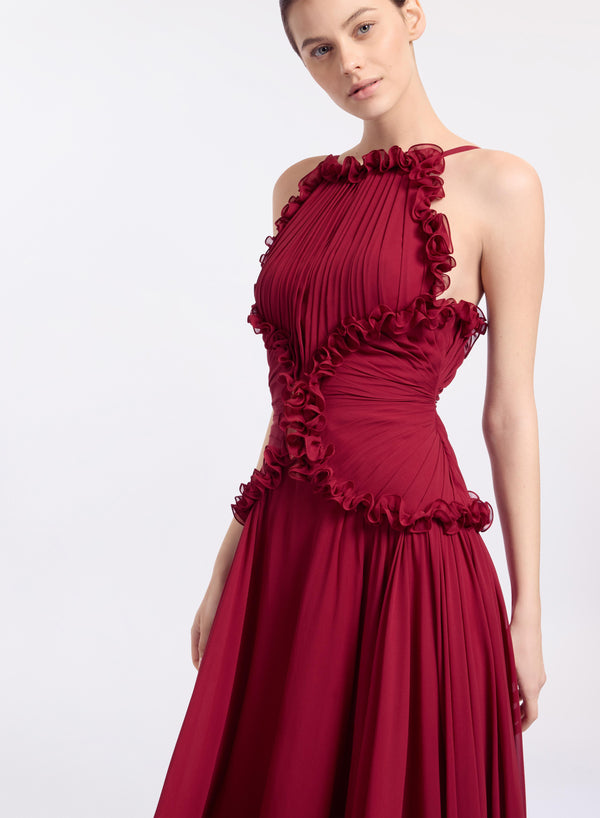 Elie Saab Silk Long Dress Luscious Red