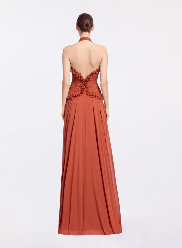 Elie Saab Silk Long Dress Marchesa Orange
