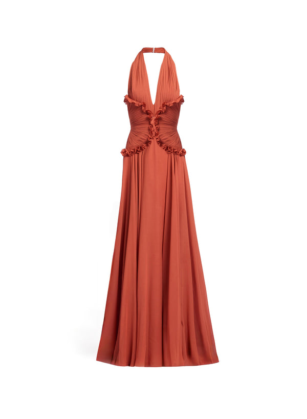 Elie Saab Silk Long Dress Marchesa Orange