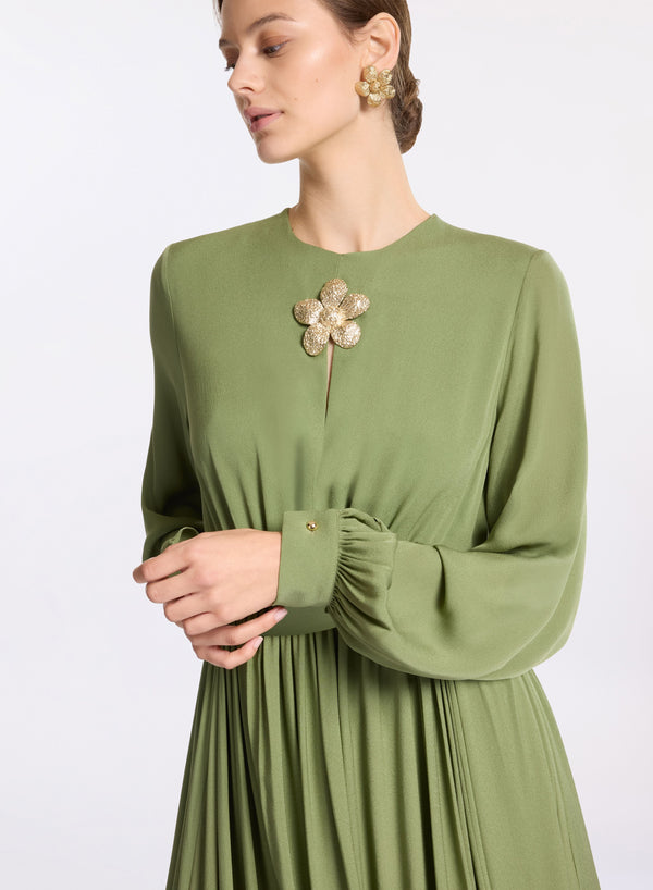 Elie Saab Silk Long Dress Savannah Green