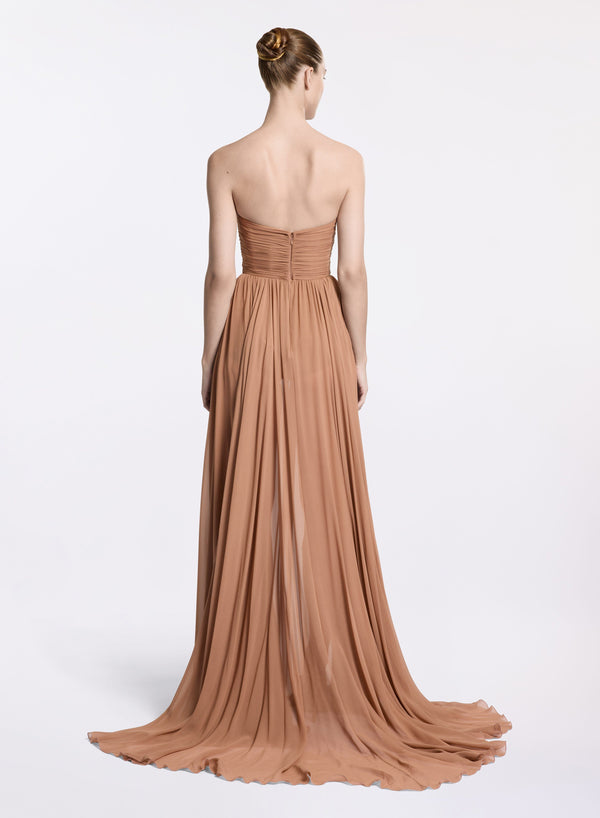 Elie Saab Silk Long Dress Tuscan Tan