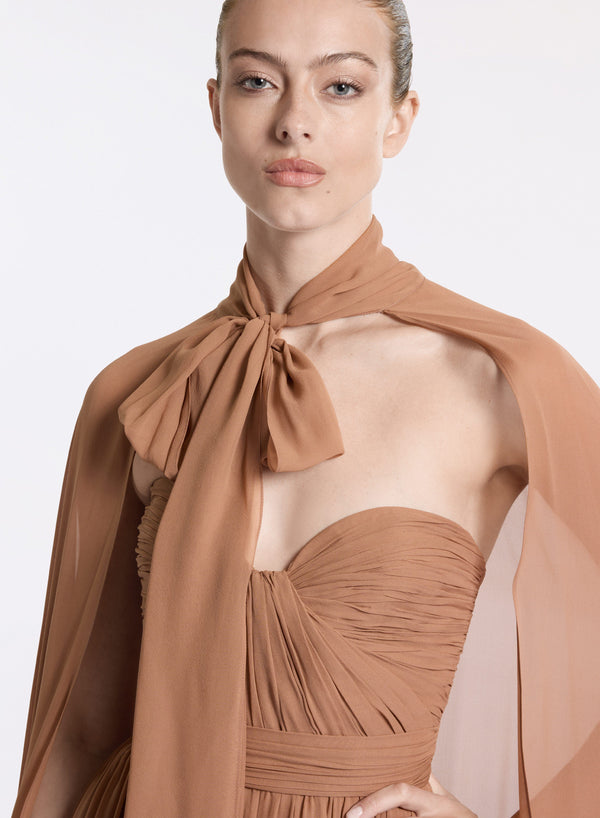 Elie Saab Silk Long Dress Tuscan Tan