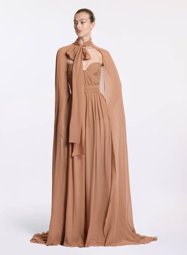 Elie Saab Silk Long Dress Tuscan Tan