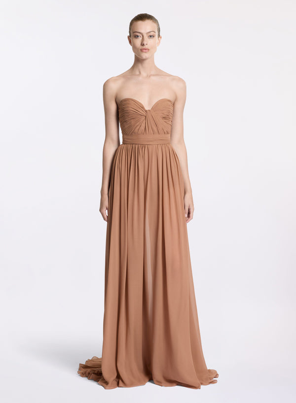 elie saab Silk long dress Tuscan Tan