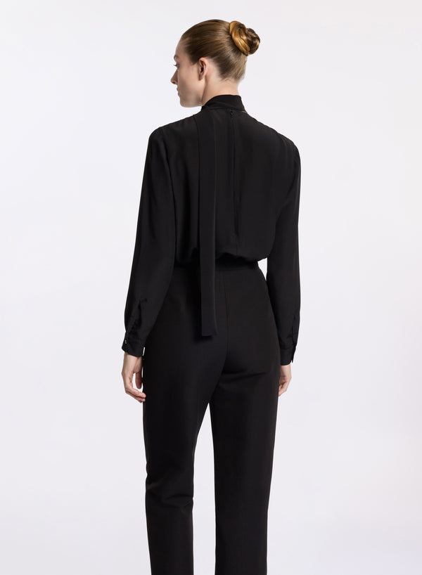 Elie Saab Silk & Macramé Blouse Black