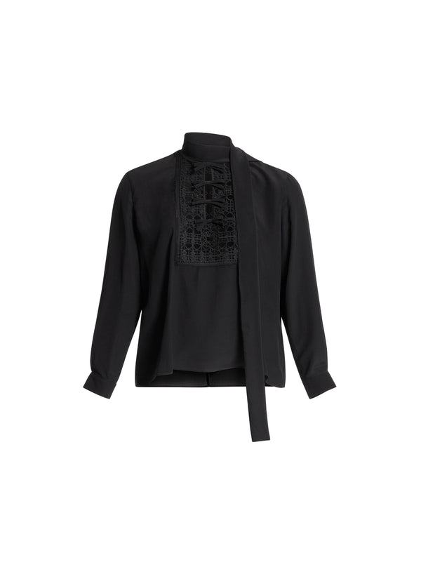 Elie Saab Silk & Macramé Blouse Black