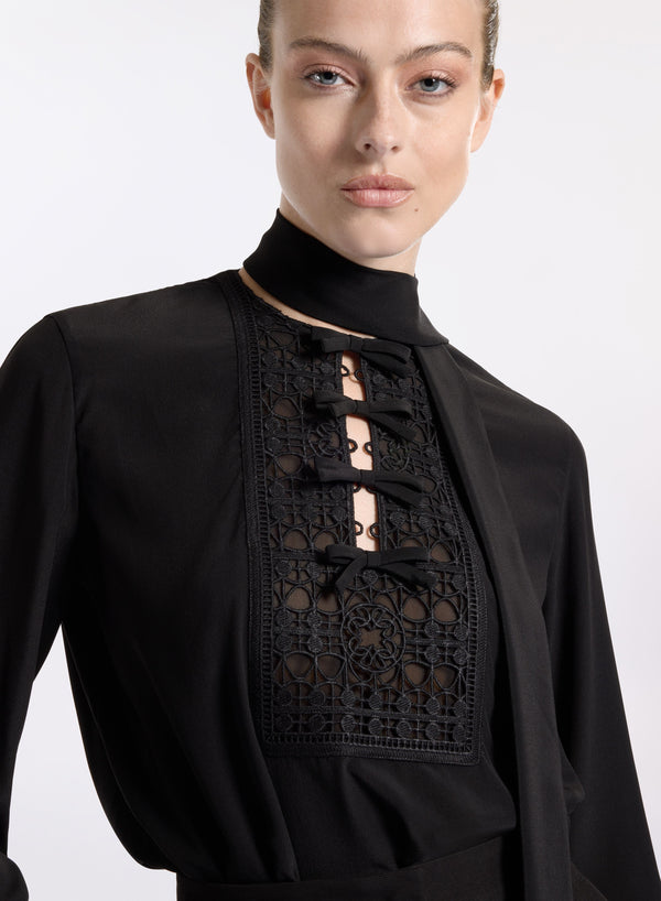 elie saab Silk & macramé blouse Black