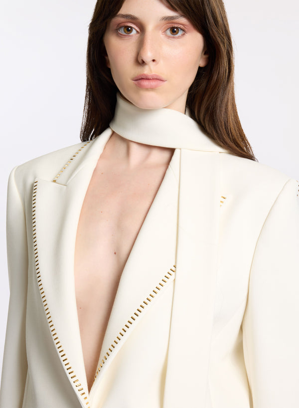 Elie Saab Stud Embellished Blazer Off White