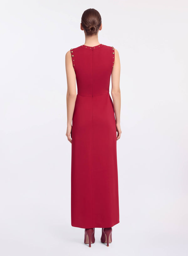 Elie Saab Stud Embellished Cady Dress Luscious Red