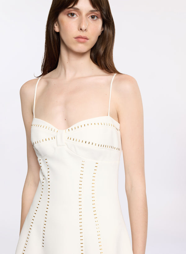 Elie Saab Stud Embellished Midi Dress Off White