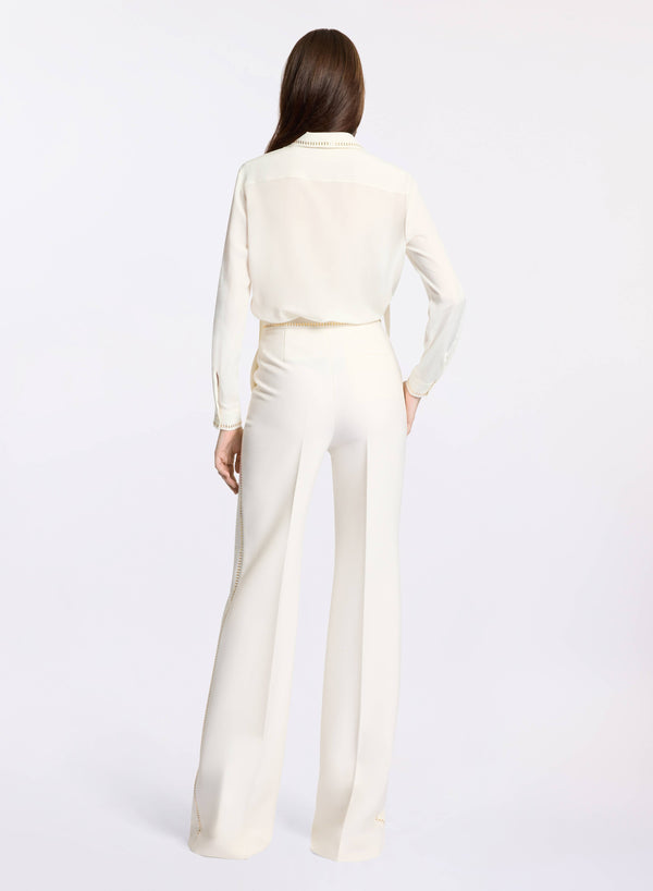 Elie Saab Stud Embellished Silk Shirt Off White