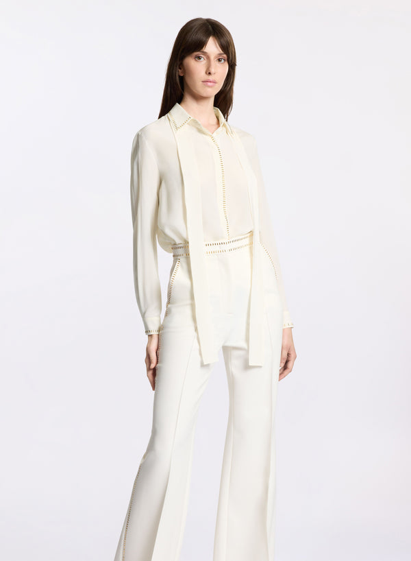 Elie Saab Stud Embellished Silk Shirt Off White
