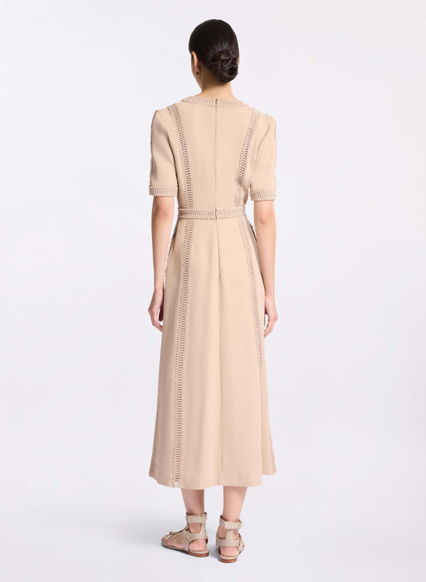 Elie Saab Trim Embellished Midi Dress Sand Gazelle