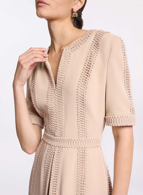 Elie Saab Trim Embellished Midi Dress Sand Gazelle