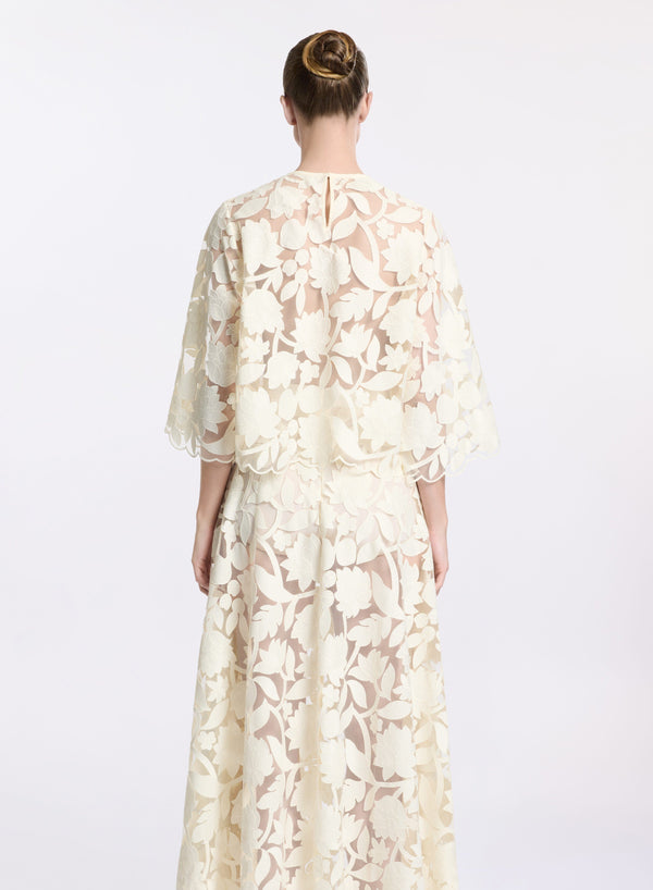 Elie Saab Tulle Embroidered Blouse Off White