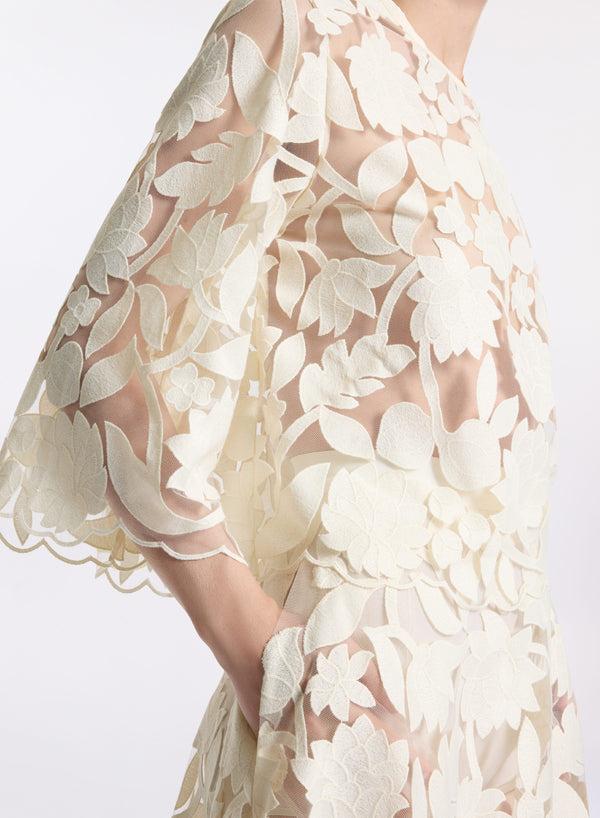 Elie Saab Tulle Embroidered Blouse Off White