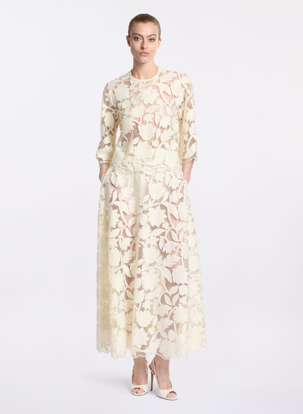 elie saab Tulle embroidered blouse Off White