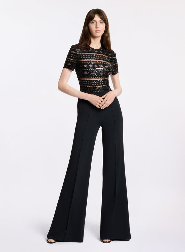 elie saab Tulle embroidered cady jumpsuit Black