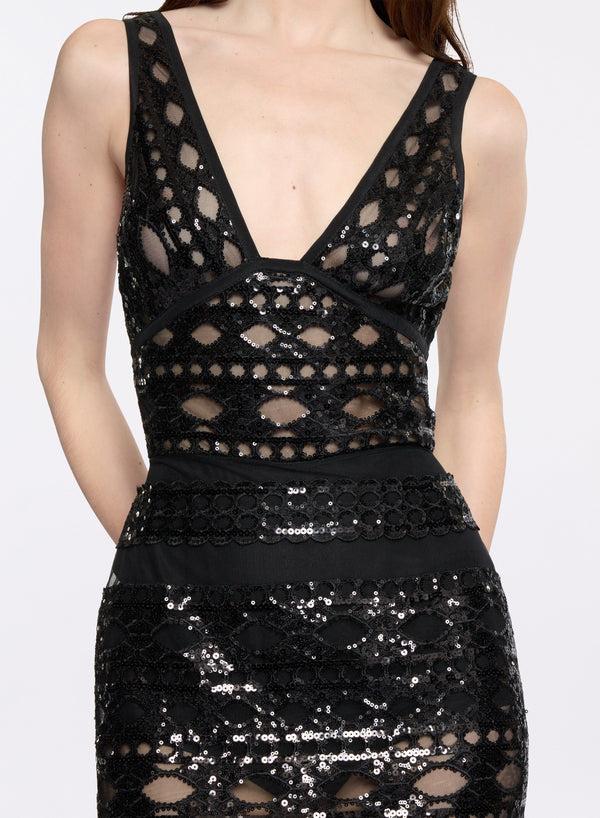 Elie Saab Tulle Embroidered Long Dress Black