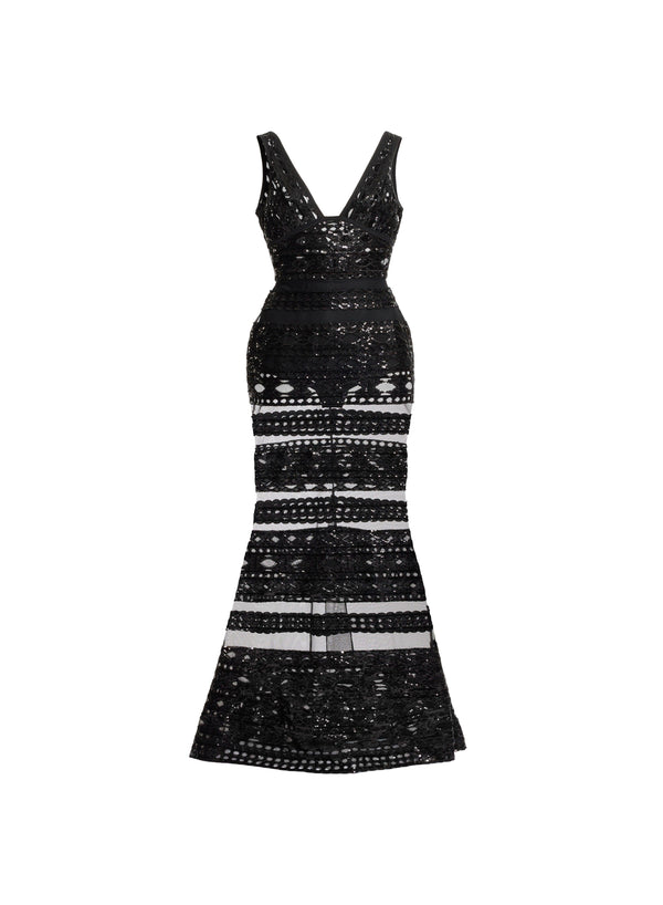 Elie Saab Tulle Embroidered Long Dress Black