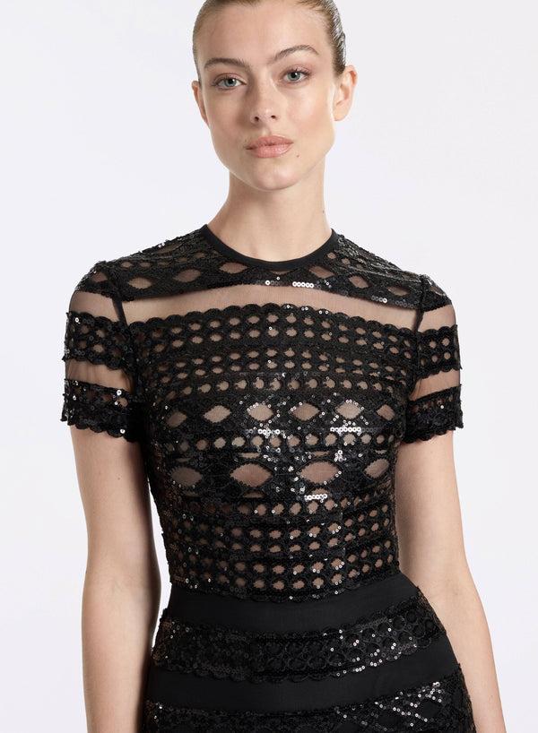 Elie Saab Tulle Embroidered Midi Dress Black