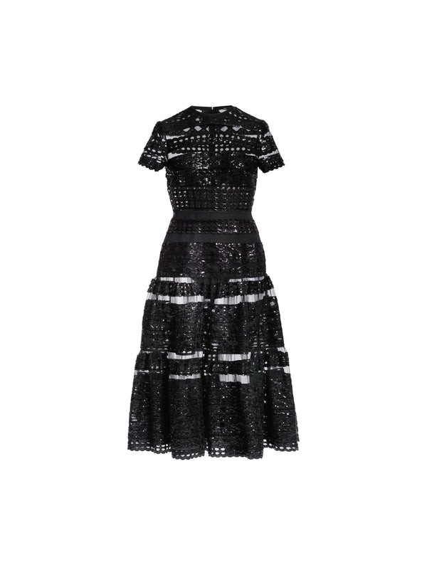 Elie Saab Tulle Embroidered Midi Dress Black